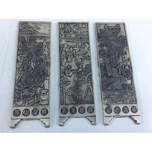 267 - 3 oriental white metal panels