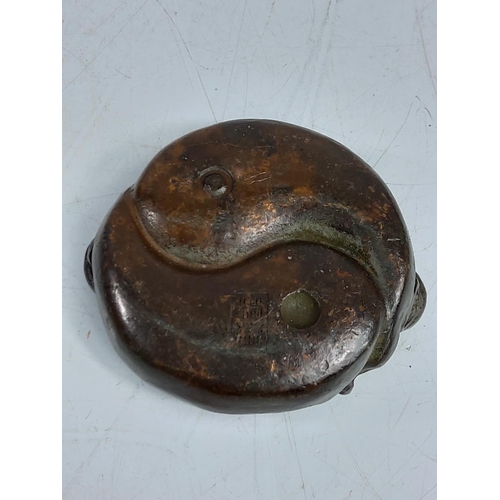 270 - Bronze buffalo and yin yang paperweight