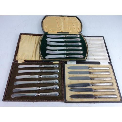 378 - 3 x cased sets of 6 silver handled knives