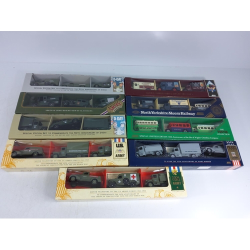 132 - 8 boxed model vehicle sets including military