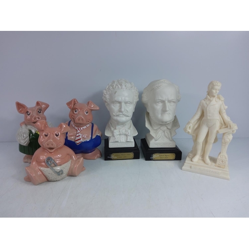 251 - 3 Natwest pigs, 2 busts and and figure