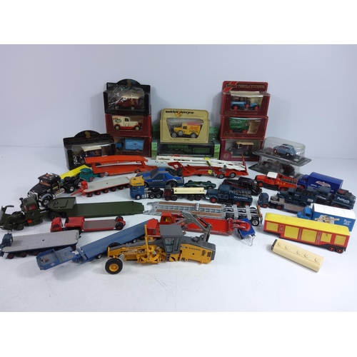 163 - Box of model vehicles including tin plate clockwork train