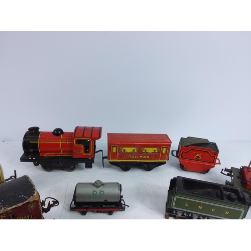 163 - Box of model vehicles including tin plate clockwork train