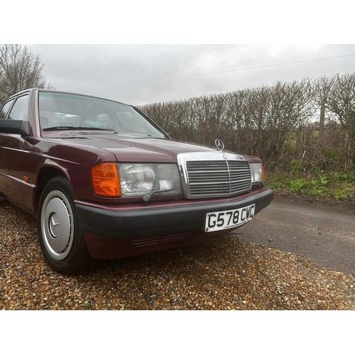 9 - 1990 Mercedes 190E, reg: G578CWC, MOT until May 2024. with 3 former keepers and 120,987 miles on the... 