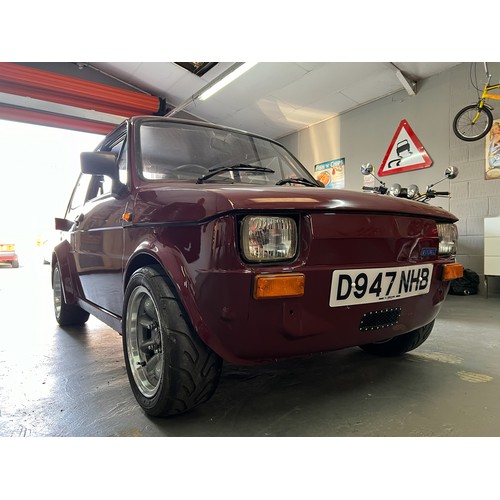 1987 Burgundy Fiat 126 powered by a ZZR1100 Petrol engine which pushes ...