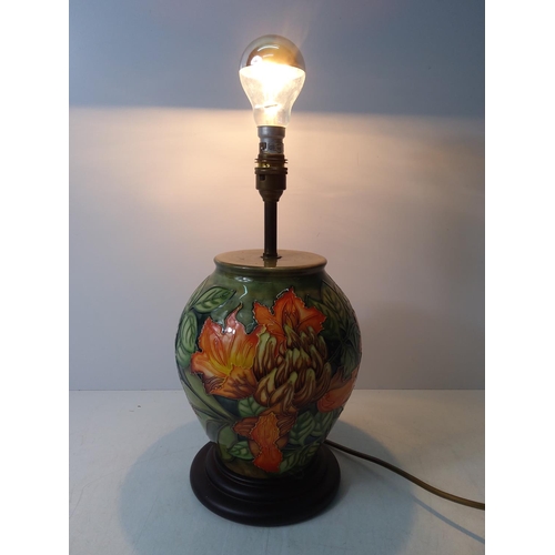 159 - Floral decorated Moorcroft lamp, 36cms in height