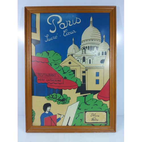 109 - Framed print on canvas advertising Paris by Paul Thurlby, 52 x 72cms