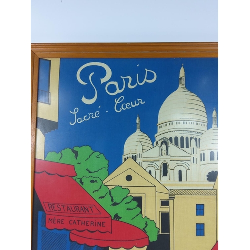 109 - Framed print on canvas advertising Paris by Paul Thurlby, 52 x 72cms