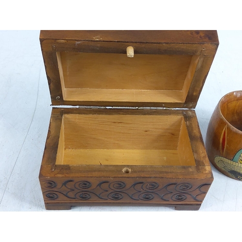 122 - Wooden box and painted napkin ring