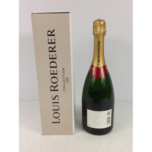 150 - Bottle of Bollinger champagne and boxed bottle Louis Roederer