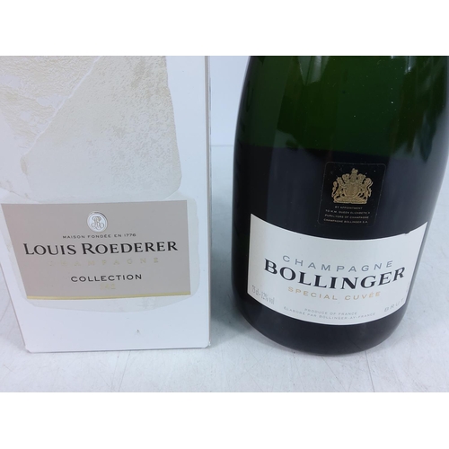 150 - Bottle of Bollinger champagne and boxed bottle Louis Roederer