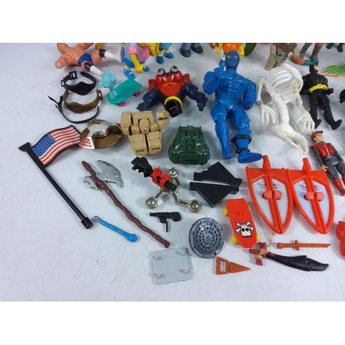 206 - Box of wrestlers and action figures including Ghostbuster characters, He-Man & Battle Cat, The Simps... 