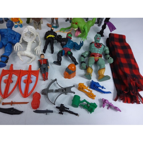 206 - Box of wrestlers and action figures including Ghostbuster characters, He-Man & Battle Cat, The Simps... 