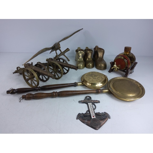 213 - A pair of firing canons, a brass eagle and other various brassware