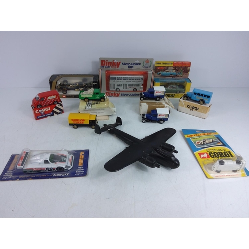 22 - Selection of various vintage toy vehicles, wooden plane etc