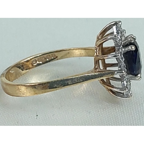 237 - 9ct gold sapphire diamond cluster ring, size O