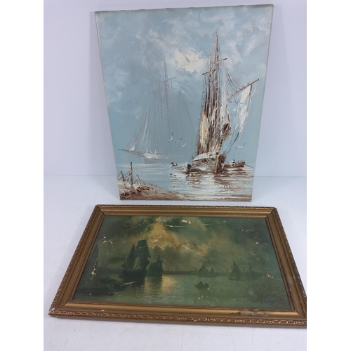 12 - 2 Ship oil paintings