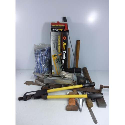 77 - Box and bag of tools, workshop sundries and car bulbs