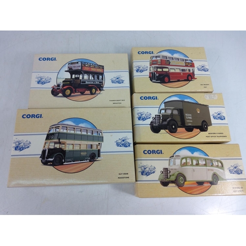 34 - 5 boxed Corgi buses