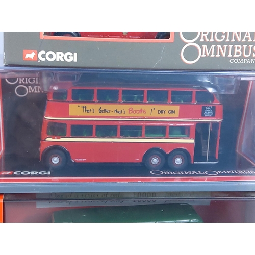 153 - 10 boxed Corgi buses