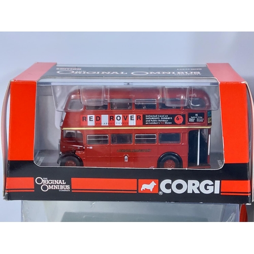 153 - 10 boxed Corgi buses