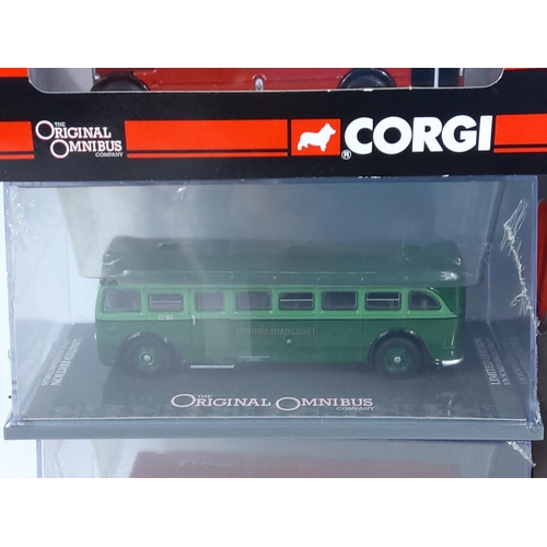 153 - 10 boxed Corgi buses