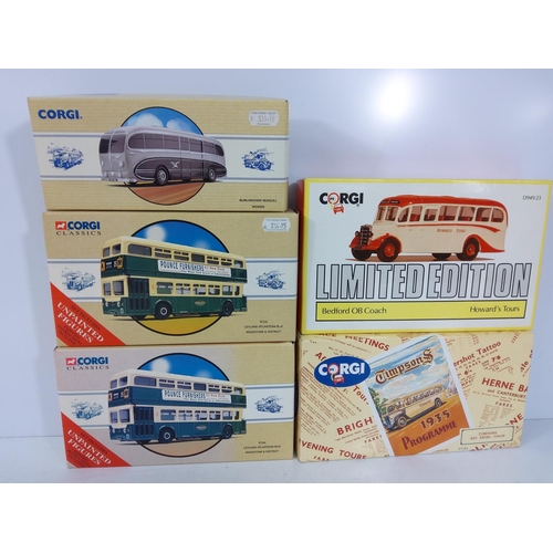 159 - 5 boxed Corgi buses