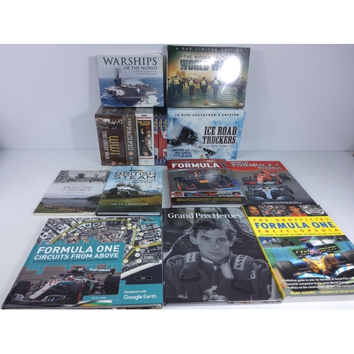 184 - Various DVD sets and books including Formula One and Warships