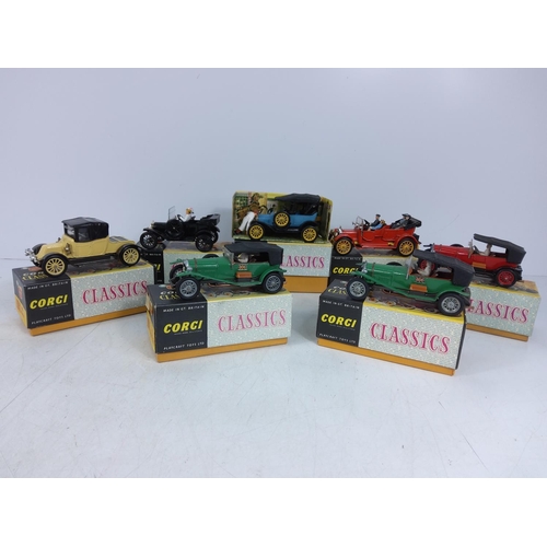 100 - 7 boxed Corgi classics model vehicles, model no's 9013, 9001, 9001, 9002, 9021, 9011 & 9032