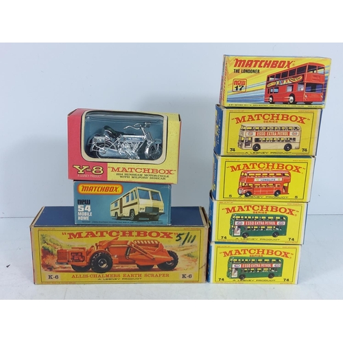 96 - 8 boxed Matchbox vehicles, model no's 54, 17, 74, 5, 74, 74, Y-8 & K-6