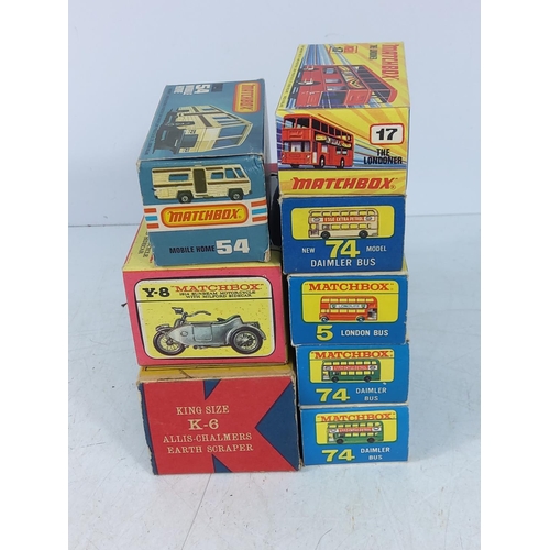 96 - 8 boxed Matchbox vehicles, model no's 54, 17, 74, 5, 74, 74, Y-8 & K-6