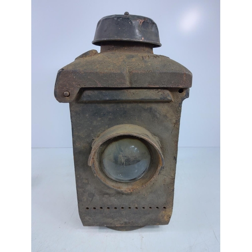 197 - Cast iron Railway lantern, 40 x 24 x 24cms