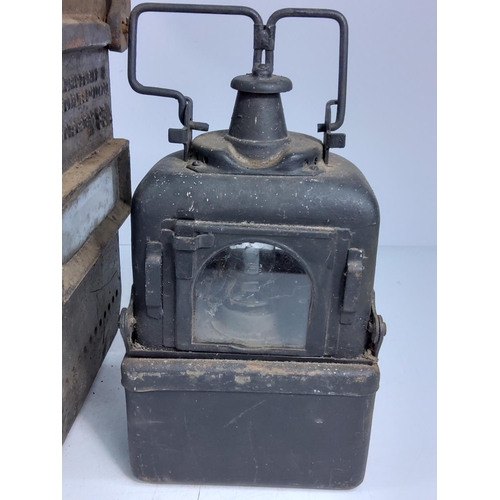 197 - Cast iron Railway lantern, 40 x 24 x 24cms