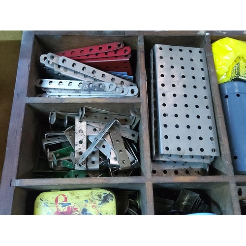 115 - Antique wooden box full of vintage Meccano, box size 61 x 39 x 12cms