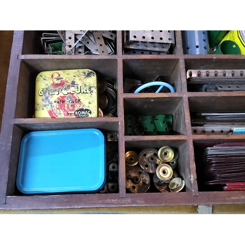 115 - Antique wooden box full of vintage Meccano, box size 61 x 39 x 12cms