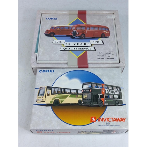 68 - 2 boxed Corgi double bus sets