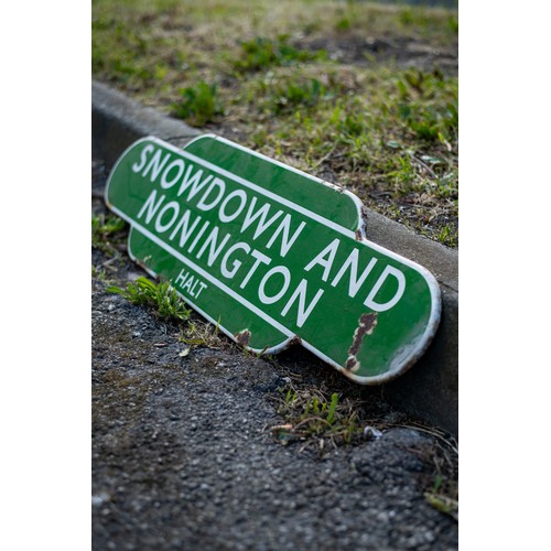 38 - Vintage Enamel railway sign SNOWDOWN AND NONINGTON HALT