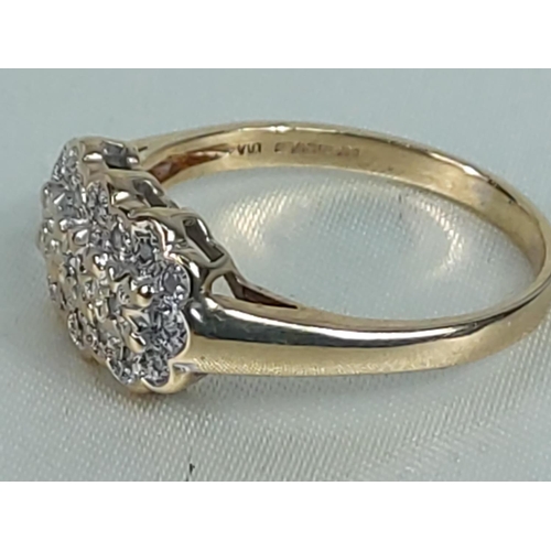 287 - 9ct gold 3 row diamond half hoop ring, size S