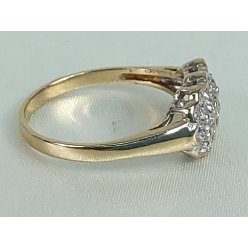 287 - 9ct gold 3 row diamond half hoop ring, size S