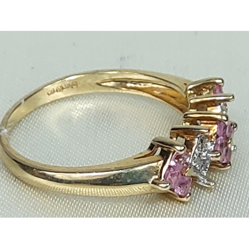 291 - 9ct gold morganite and diamond half hoop ring, size P