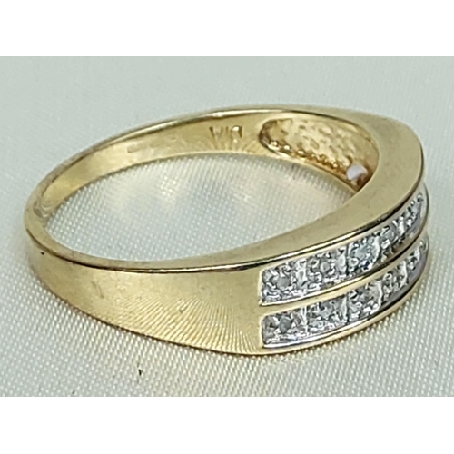 294 - 9ct gold double row diamond half hoop ring, size T