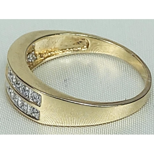 294 - 9ct gold double row diamond half hoop ring, size T