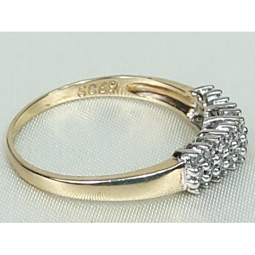 295 - 9ct gold 3 row diamond half hoop ring, size R