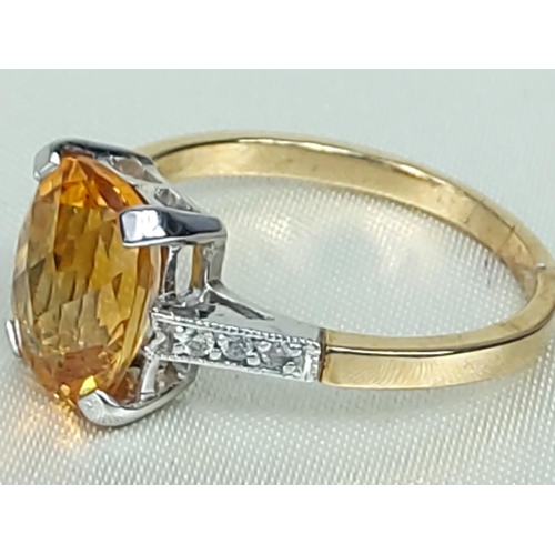 296 - 9ct gold citrine and diamond ring, size O