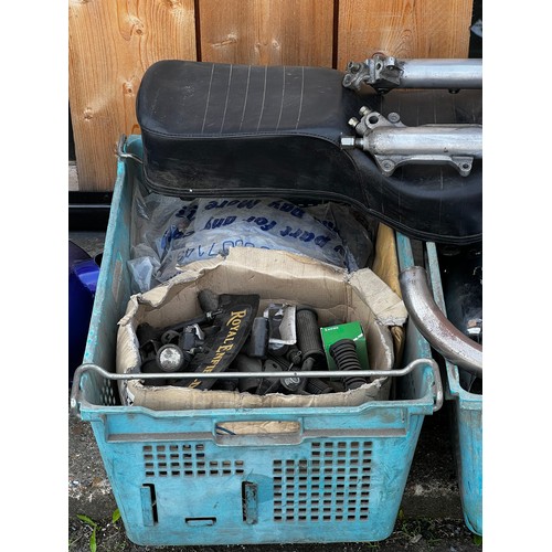 62 - Large quantity of Royal Enfield parts incl fuel tank, front and rear wheels, mudguards, twin seat, s... 