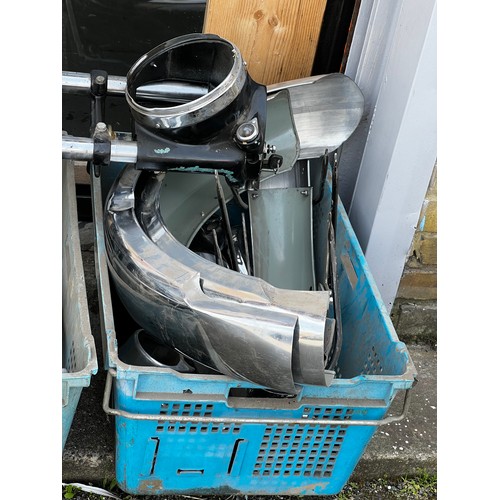 62 - Large quantity of Royal Enfield parts incl fuel tank, front and rear wheels, mudguards, twin seat, s... 