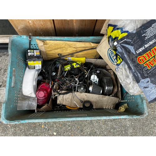 62 - Large quantity of Royal Enfield parts incl fuel tank, front and rear wheels, mudguards, twin seat, s... 