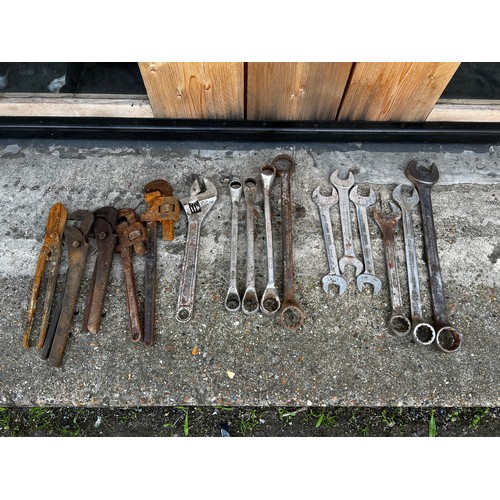 66 - Qty of large sized spanners and wrenches including - 1 5/8