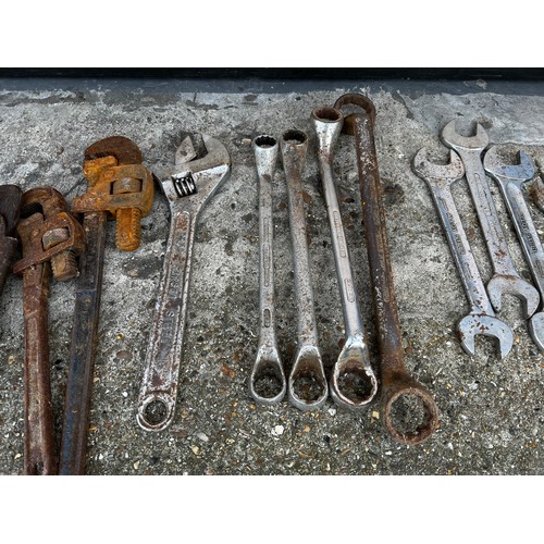 66 - Qty of large sized spanners and wrenches including - 1 5/8