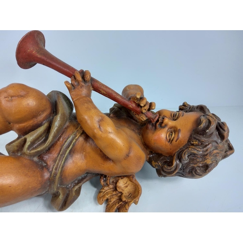 110 - Pair of cherubs playing instruments, approx 56cms in height